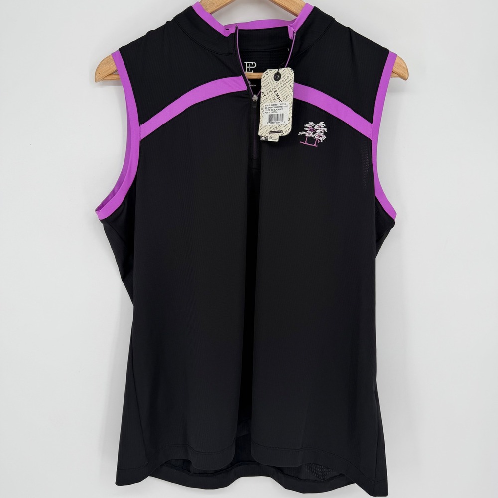 EP New York Golf Top Womens XL UPF+50 Pickleball Black Purple Sleeveless Zip
